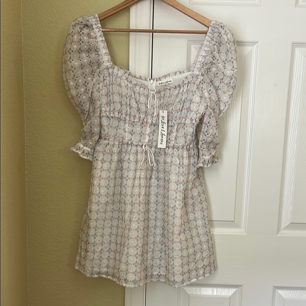 For Love and Lemons Pastel Patterned Puff Sleeve Blouse